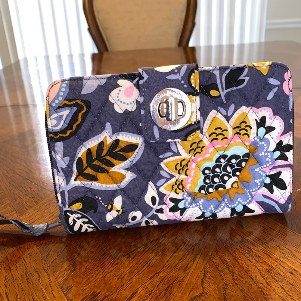 Vera Bradley Floral Quilted Wallet in Navy, Yellow, Pink